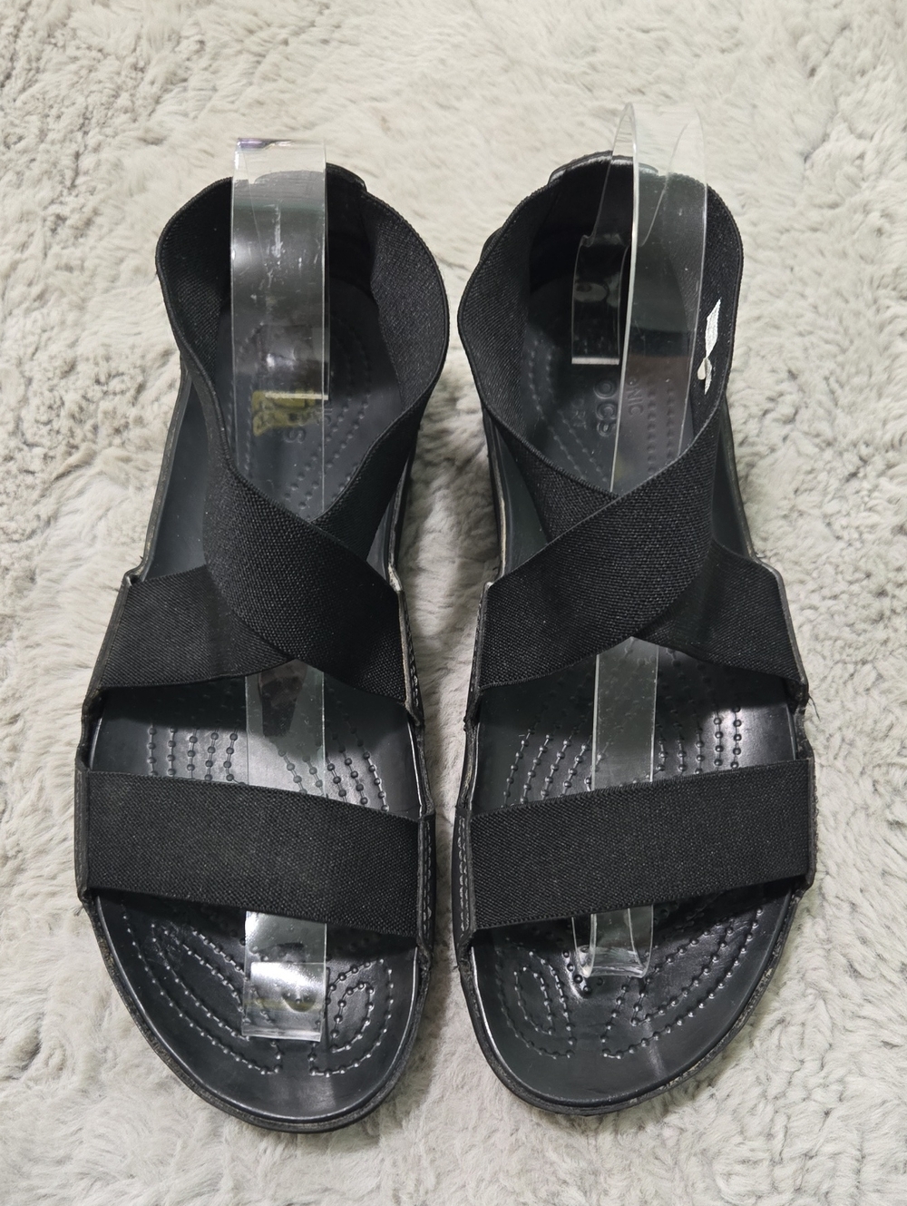 Crocs Anna black Ankle crisscross elastic Strap Sandals size 9